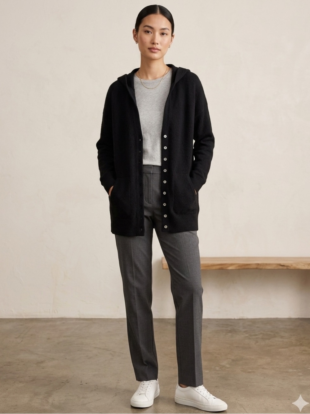 Elizabeth & James black hooded wool cashmere button cardigan sweater oversized